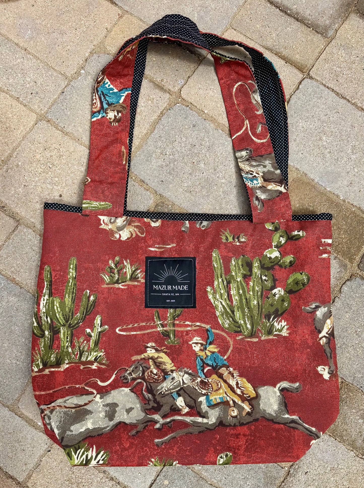 Vintage Western Tote Bag – Cowboy Print Canvas Tote | Handmade in Santa Fe