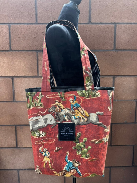 Vintage Western Tote Bag – Cowboy Print Canvas Tote | Handmade in Santa Fe