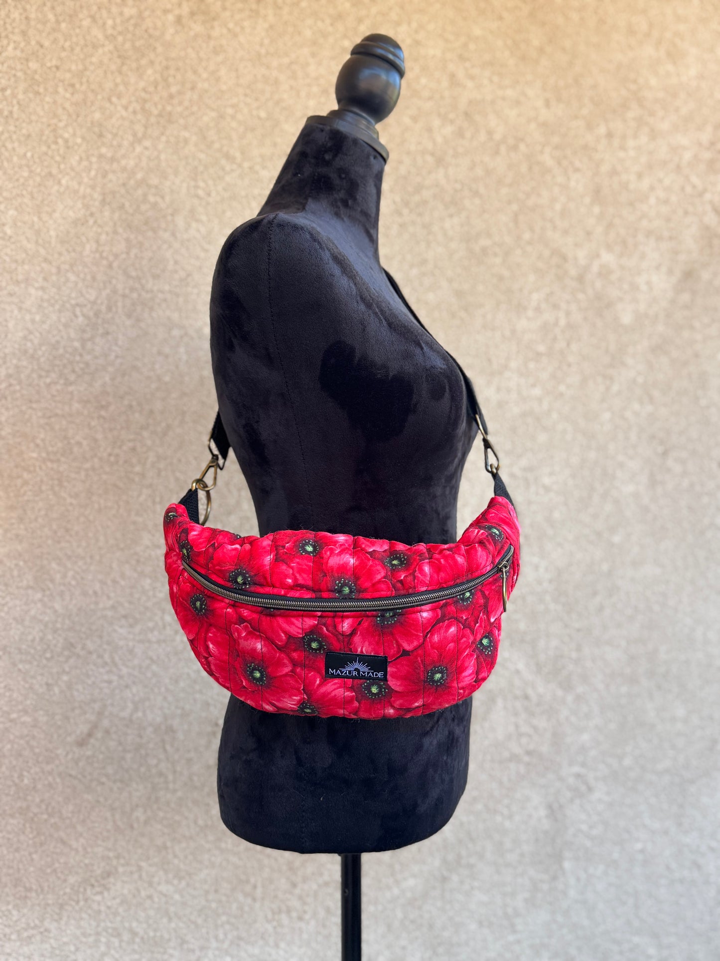 Red Poppy Quilted Fanny Pack