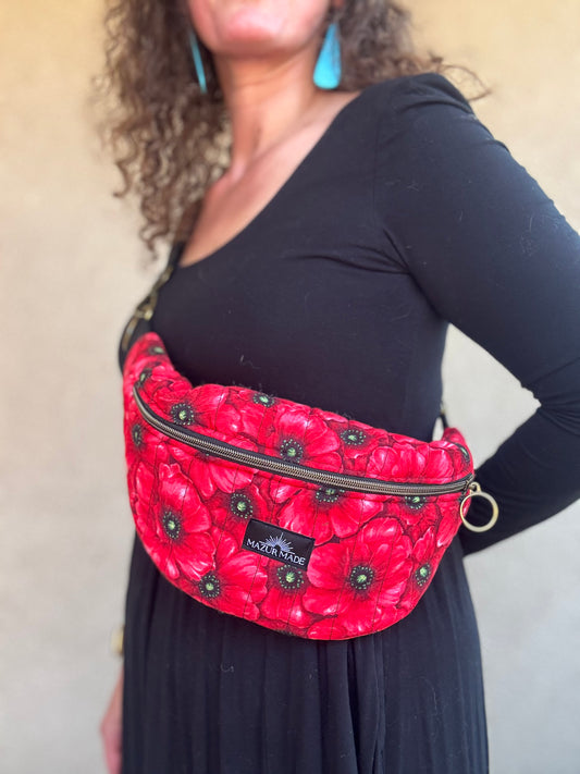 Red Poppy Quilted Fanny Pack