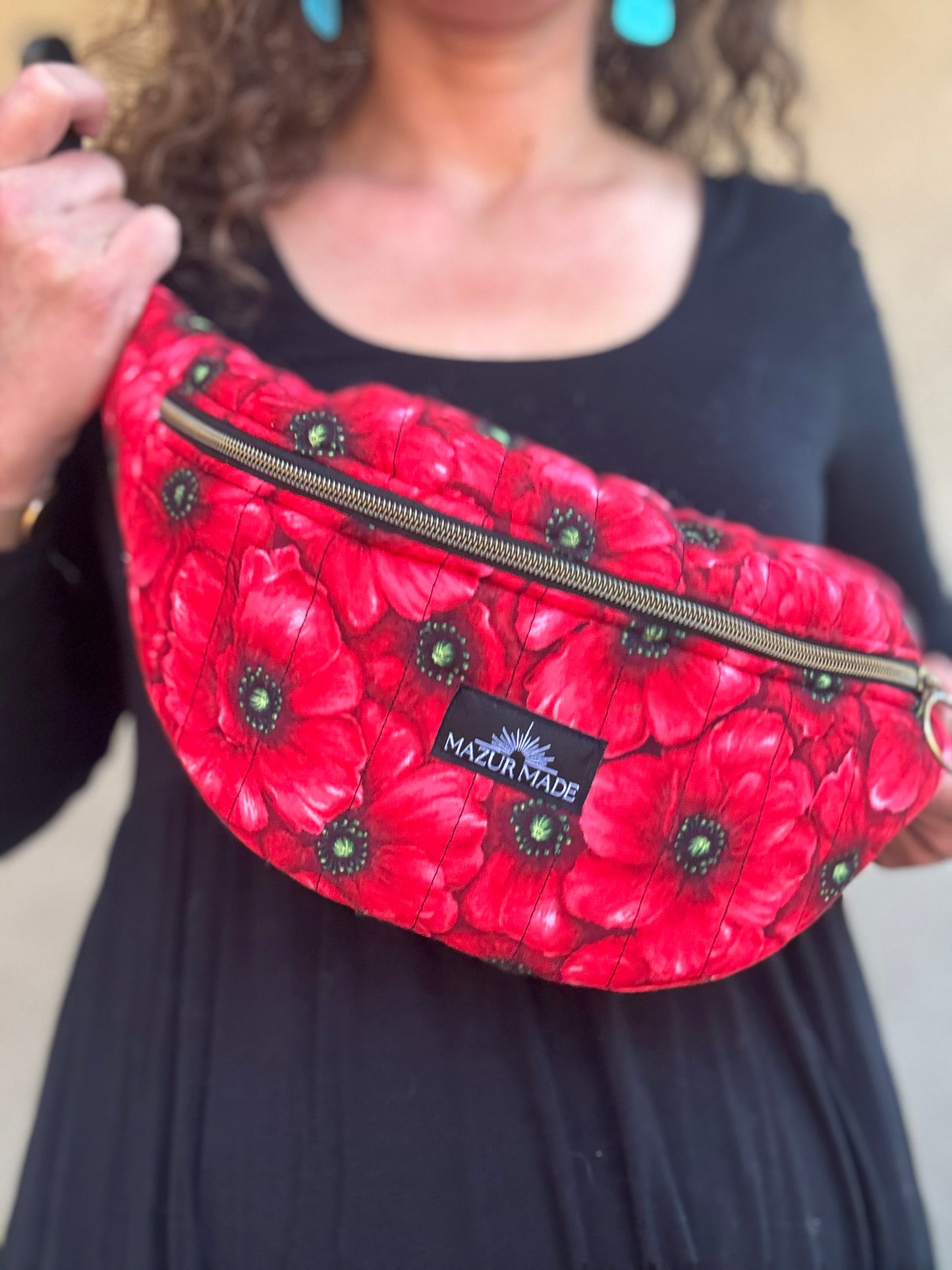 Red Poppy Quilted Fanny Pack