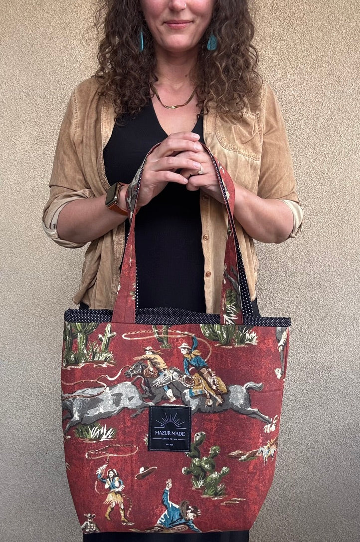 Vintage Western Tote Bag – Cowboy Print Canvas Tote | Handmade in Santa Fe