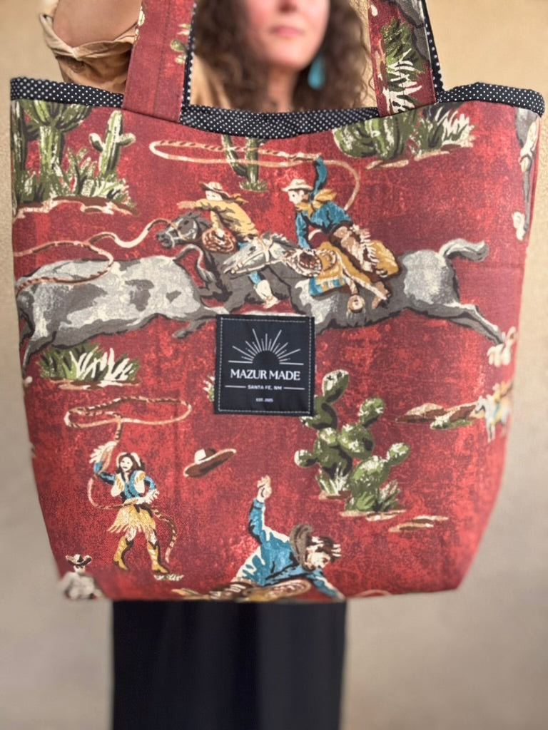 Vintage Western Tote Bag – Cowboy Print Canvas Tote | Handmade in Santa Fe