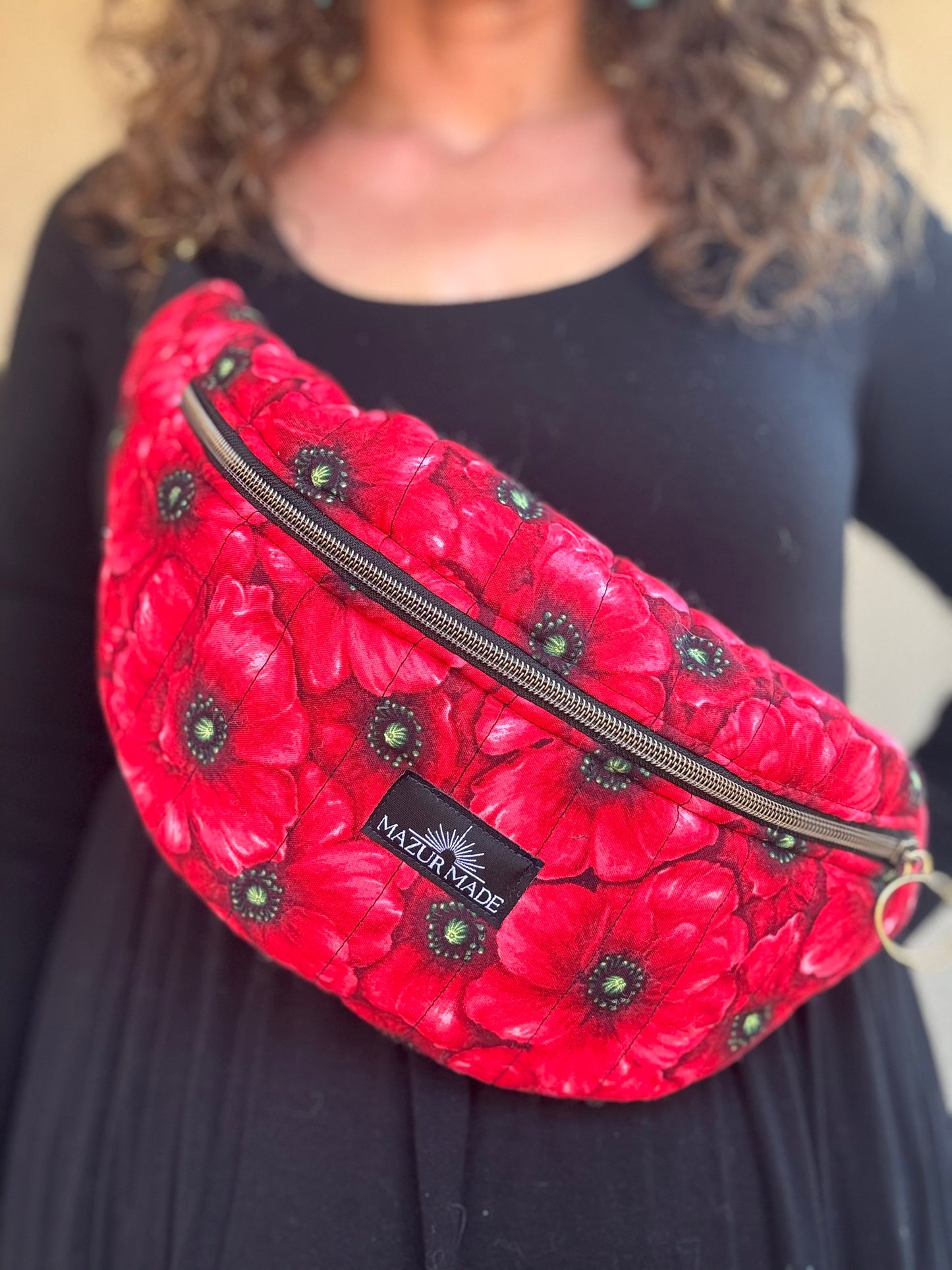 Red Poppy Quilted Fanny Pack