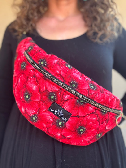 Red Poppy Quilted Fanny Pack