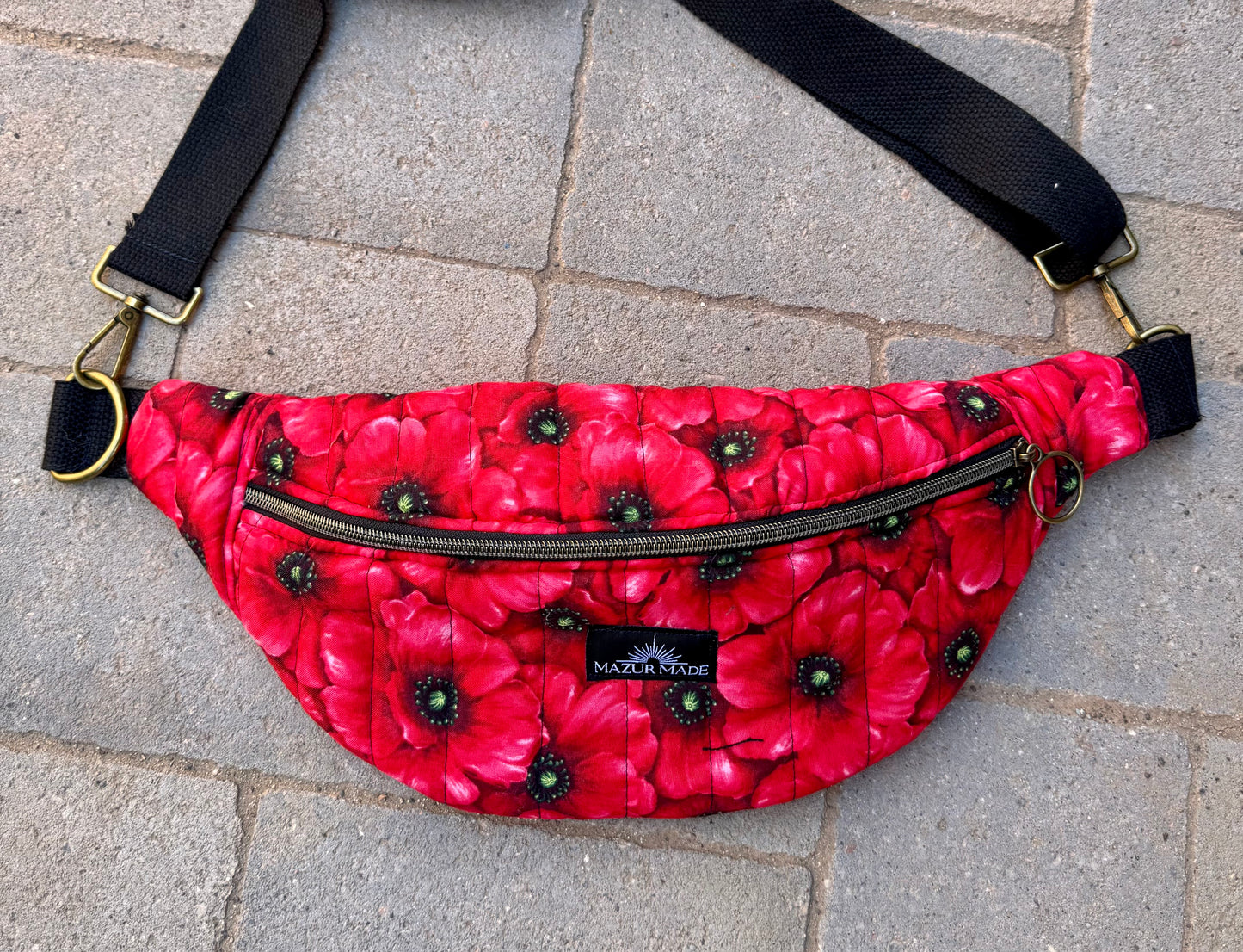 Red Poppy Quilted Fanny Pack