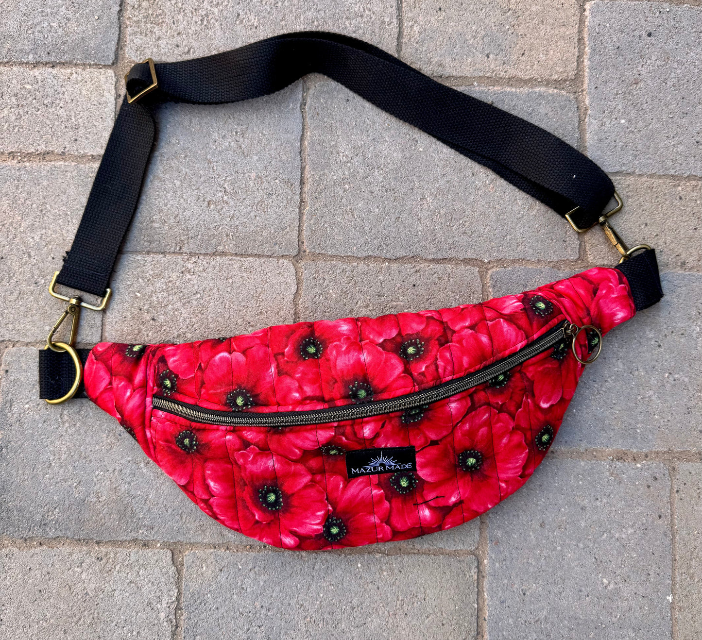 Red Poppy Quilted Fanny Pack